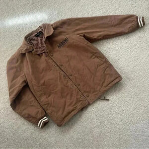 Reborn & Audi Streetwear (Around) Snap Jacket Coat Me Large Brown Striped Trim
